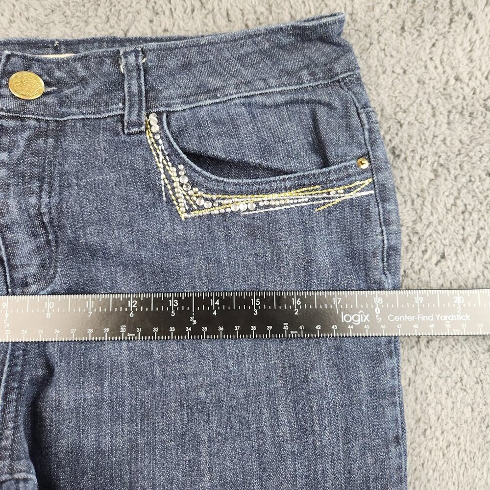 Women's Bootcut Mid Rise Dark Wash Jeans Size 14 Blue Embroidered Embellished - Picture 5 of 9
